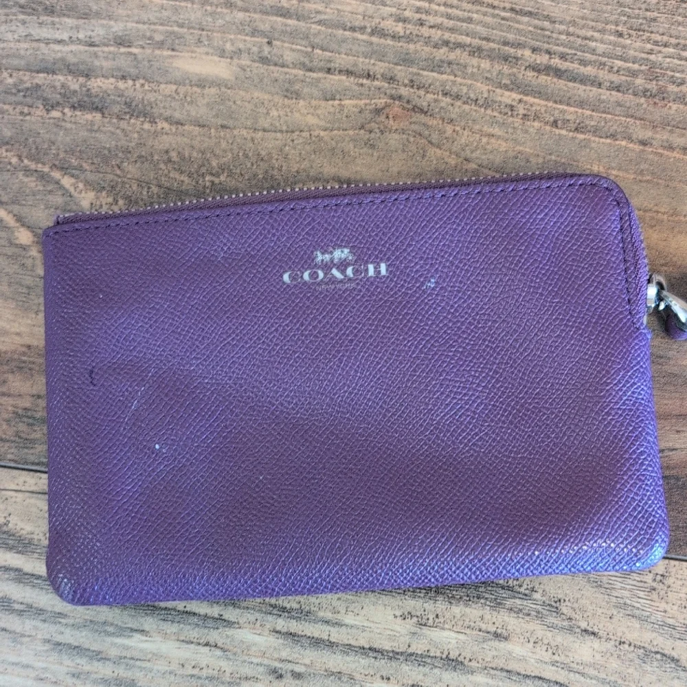 Coach Purple Corner Zip Wristlet Crossgrain Leather